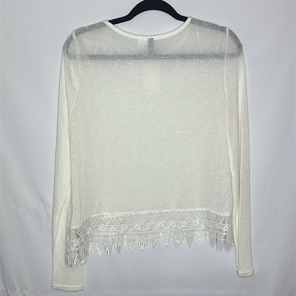 H&M | Cream Knit Sweater Lace Embroidery Trim Long Sleeve Women’s Size M - Picture 3 of 8